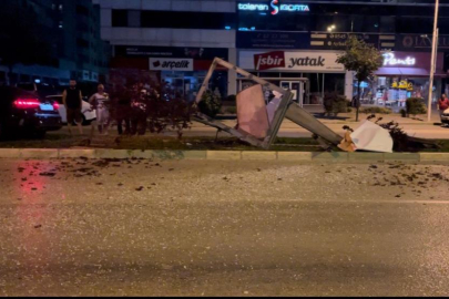 Bursa'da aday sürücü kontrolden çıktı, reklam panosunu ve ağaçları devirdi